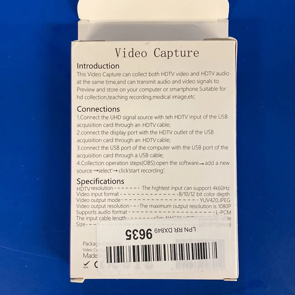 Open Box USB Video Capture (OBS) 1080P OUT 4K IN Plug and Play